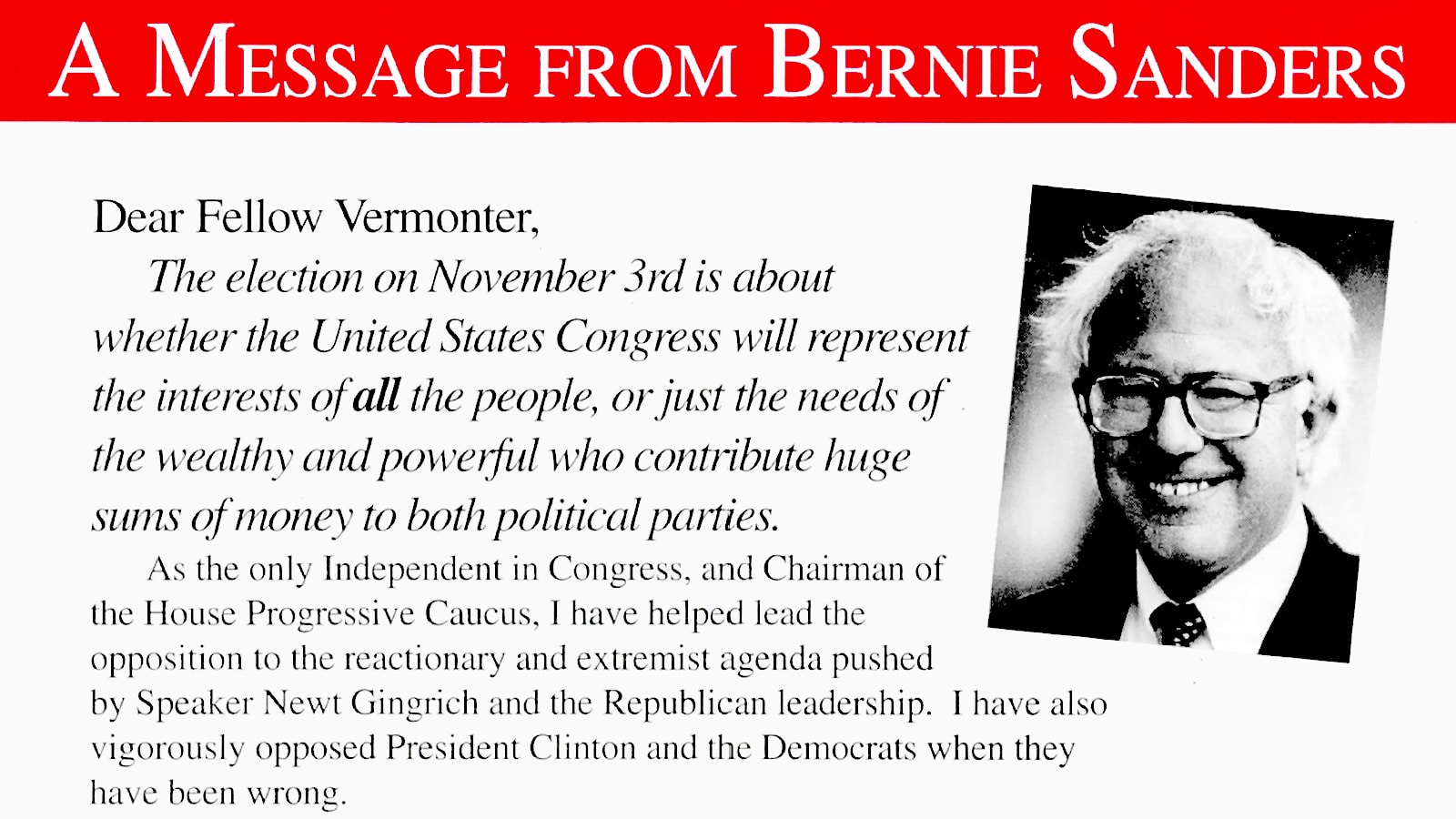 Bernie Sanders Wins 1998 U.S. House Of Representatives Re-Election Campaign