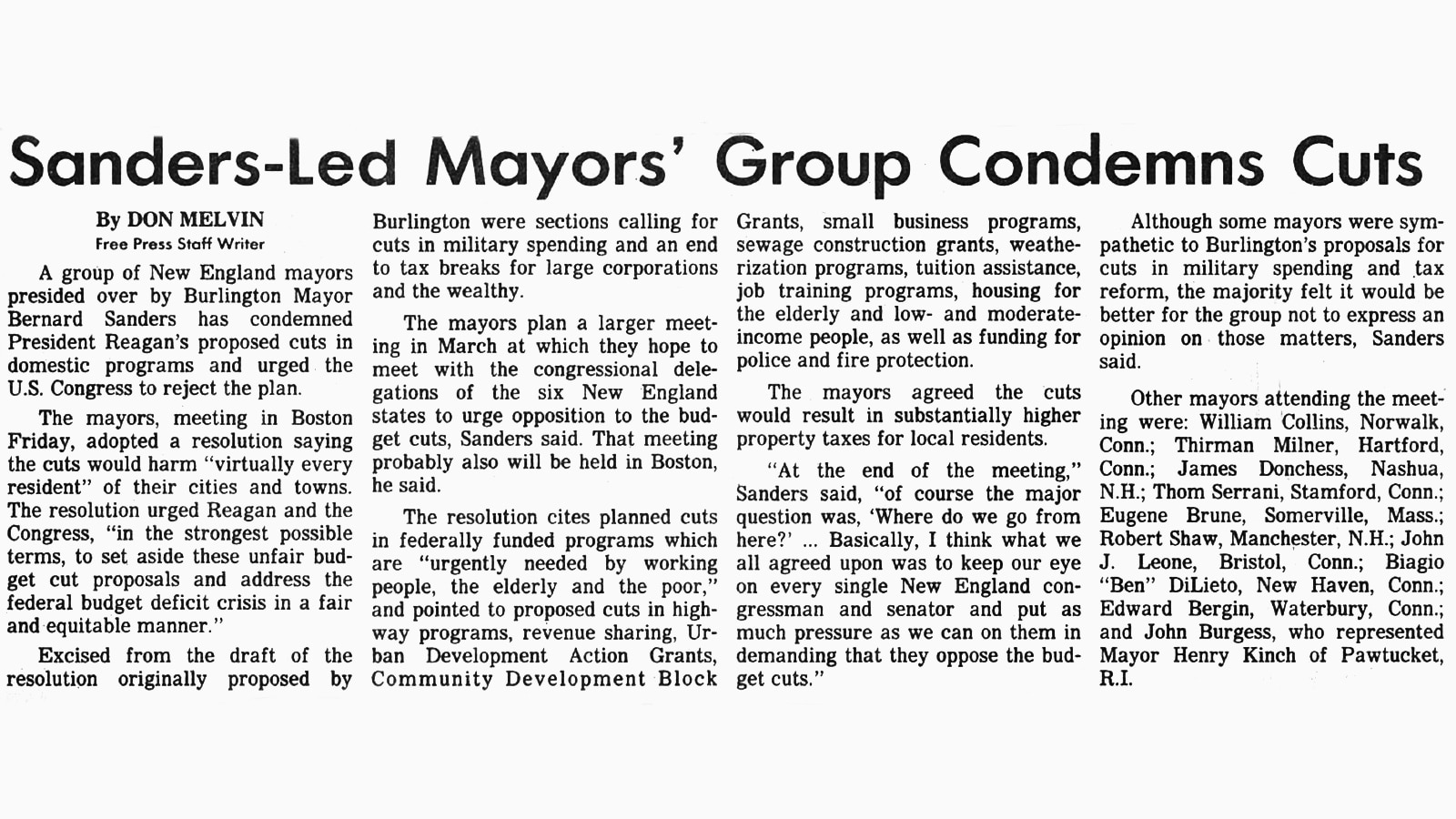 Mayor Bernie Sanders Presides Over New England Mayors Meeting