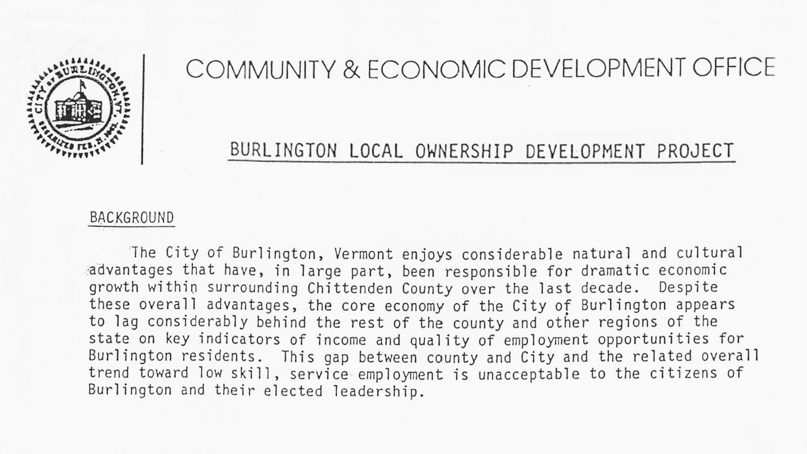 Mayor Bernie Sanders Launches Local Ownership Development Project (CEDO)